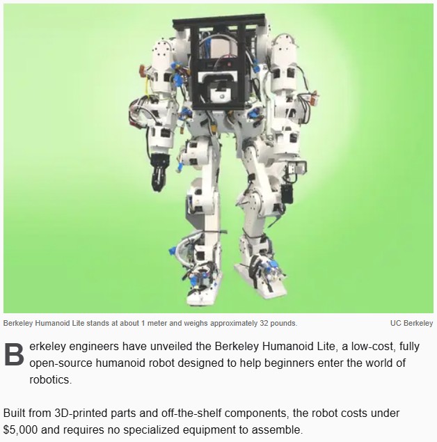 interestingengineering - Berkeley unveils customizable humanoid robot built from 3D-printed parts