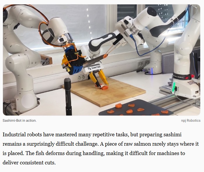 interestingengineering - Three-armed kitchen robot cuts raw salmon with 95% touch-sensing accuracy
