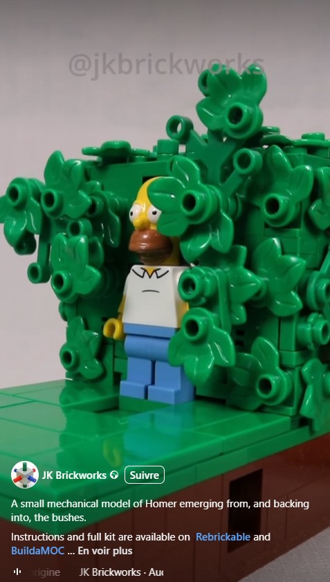 JK Brickworks - Homer emerging from, and backing into, the bushes.
