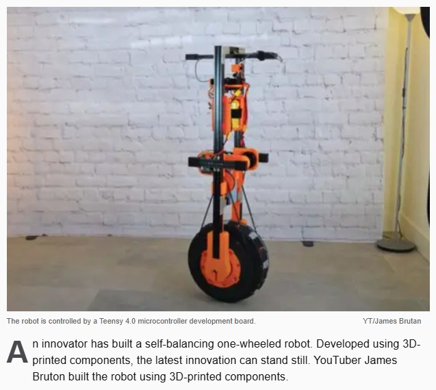 interestingengineering - One-wheeled robot that can stand still developed using 3D-printed components