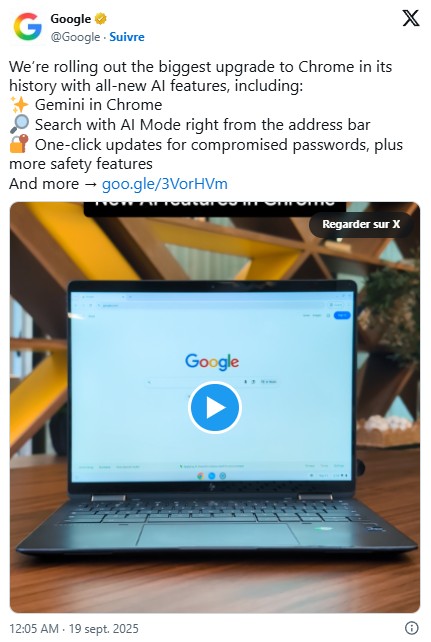 presse-citron - Gemini débarque enfin sur Google Chrome