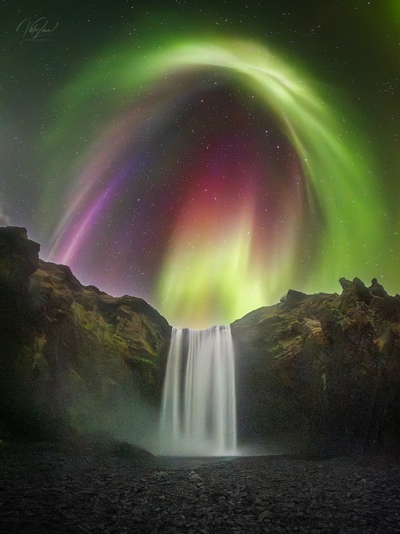 APOD - Colorful Aurora over Icelandic Waterfall
