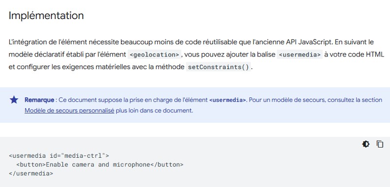 Chrome - Présentation de l'élément HTML <usermedia>