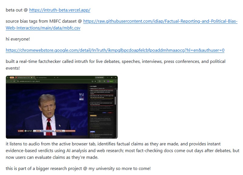 rpanigrahi222 - intruth-factcheck, un logiciel qui se veut regarder les annonces à la télé et les fact-check