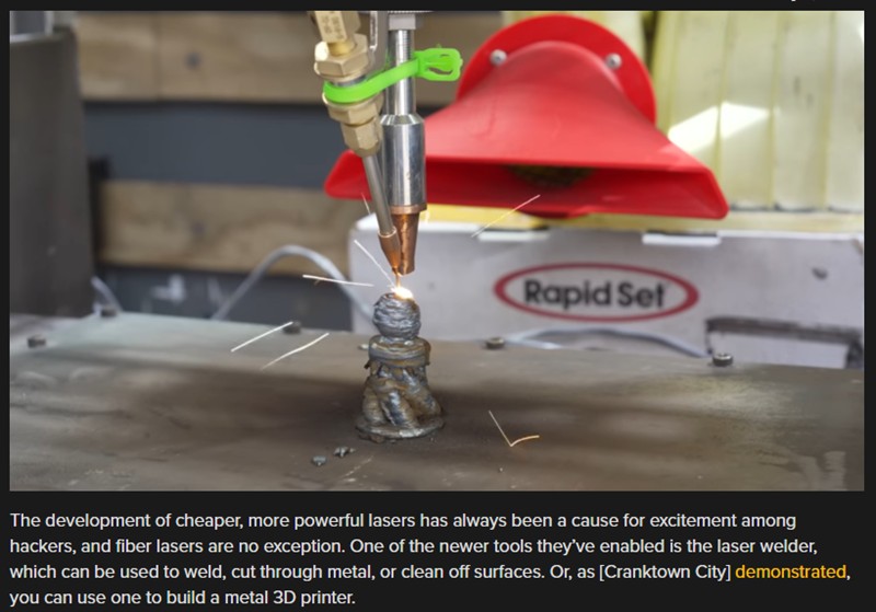 hackaday - Building A Metal 3D Printer With A Laser Welder