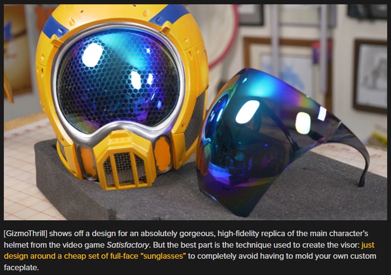 hackaday - Gimmick Sunglasses Become Easy Custom Helmet Visor