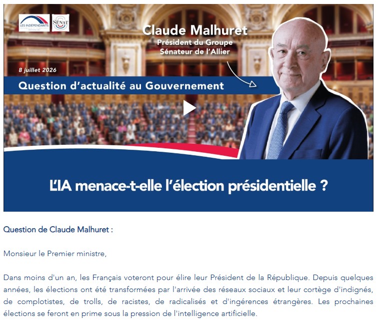 Claude Malhuret - QAG - L'IA menace-t-elle l’élection présidentielle ?