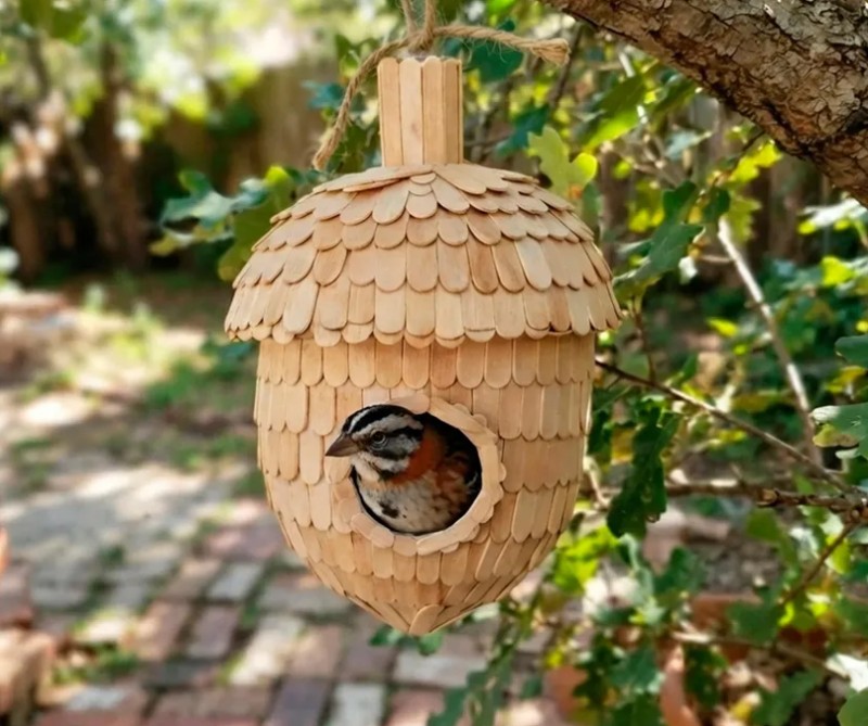 instructables - Acorn-shaped Bird Nest - Made From Popsicle Sticks