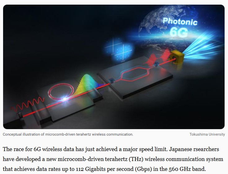 interestingengineering - Soliton microcombs push wireless transmission to record 112 Gbps at 560 GHz for 6G