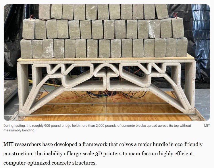 interestingengineering - MIT: 3D-printed bridge carries over 2,000 pounds in tests, cuts concrete use by 76%
