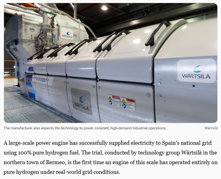 interestingengineering - World’s first large-scale 100% hydrogen engine feeds power into electricity grid