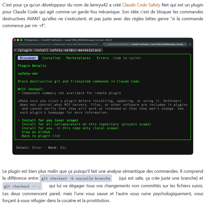 Korben - Claude Code Safety Net - Le plugin qui empêche l'IA de tout niquer