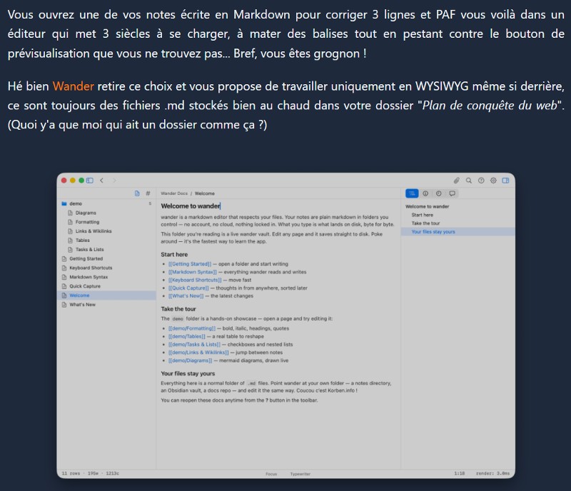 Korben - Wander - Du Markdown uniquement visuel
