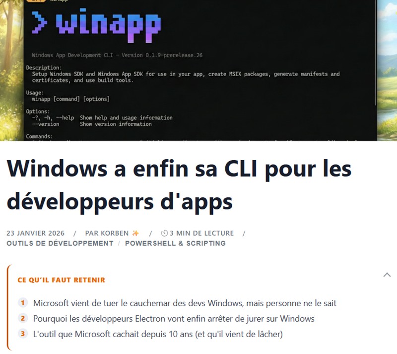 Korben - Windows a enfin sa CLI pour les développeurs d'apps
