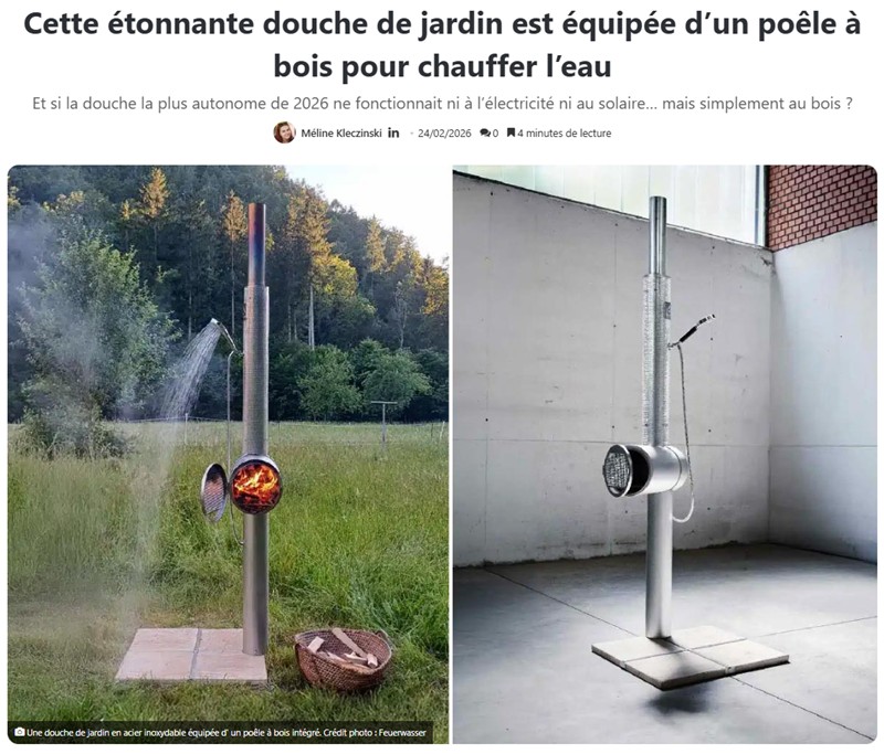 neozone - Cette étonnante douche de jardin est équipée d’un poêle à bois pour chauffer l’eau