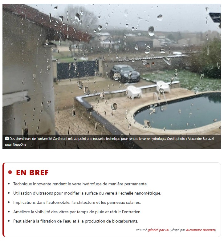 neozone - L’invention d’une technologie qui rendrait le verre totalement hydrofuge