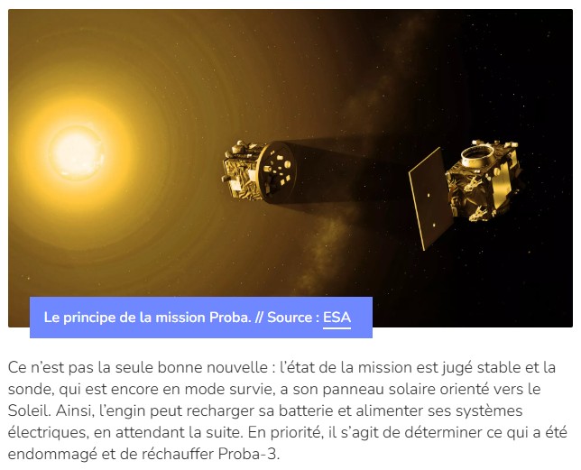 numerama - Mission Proba-3 de l’ESA : la sonde spatiale donne de nouveaux signes de vie