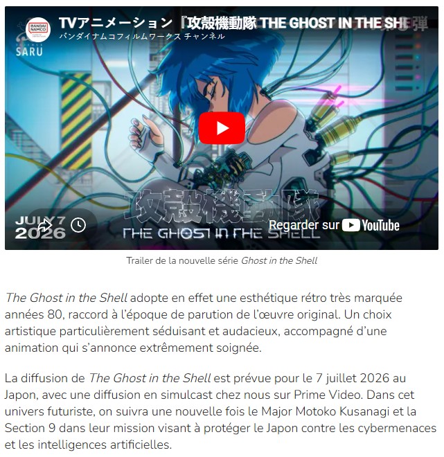 numerama - Pluie d’annonces pour la nouvelle série The Ghost in the Shell, qui s’annonce superbe