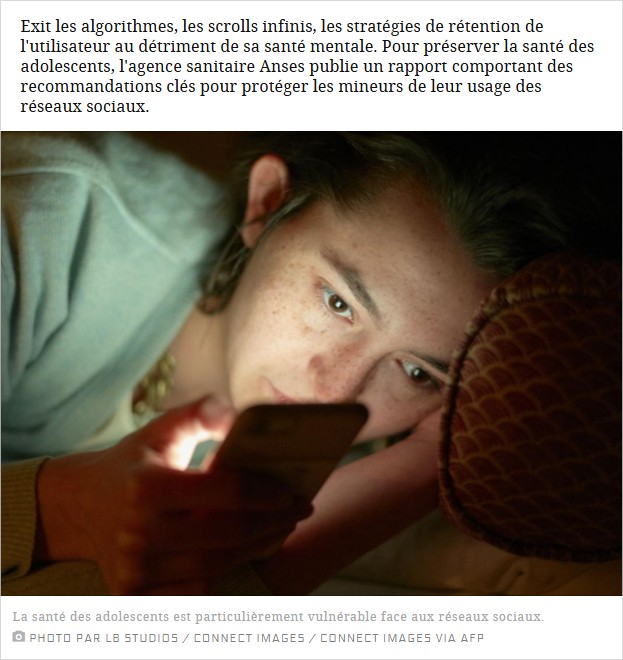 sciencesetavenir - Réseaux sociaux : pour préserver la santé mentale des adolescents, l'Anses recommande une refonte des plateformes