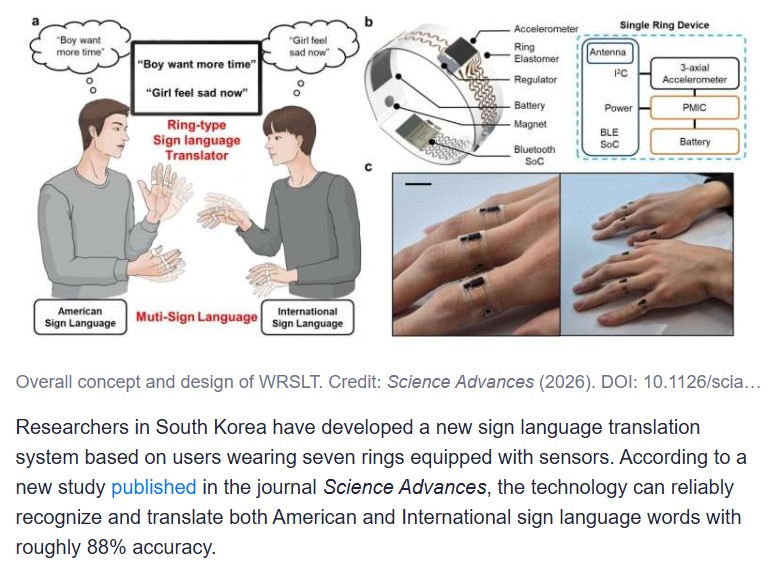 techxplore - Seven smart rings promise to break sign language barriers by turning hand movements into instant text