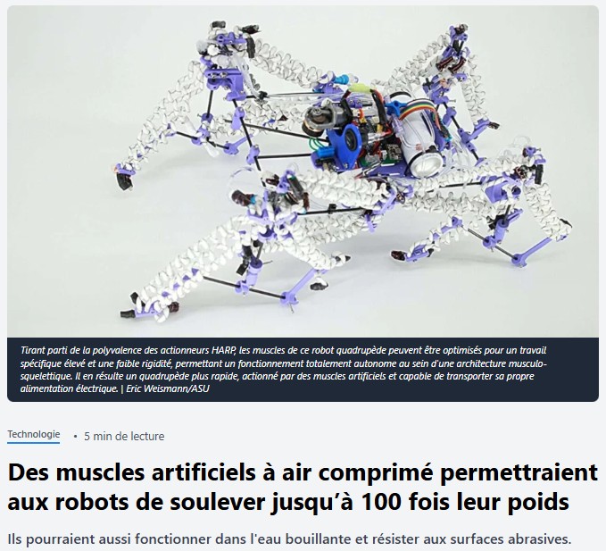 trustmyscience - Des muscles artificiels à air comprimé permettraient aux robots de soulever jusqu’à 100 fois leur poids