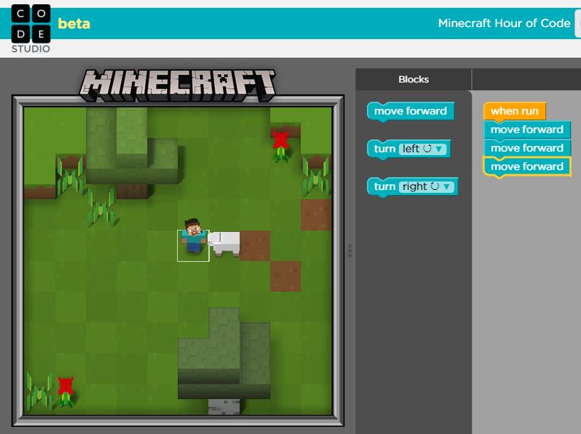 Studio code apprendre coder avec des puzzle game dans minecraft