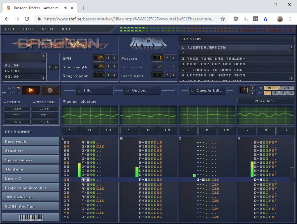 BASSOON Tracker Amiga Music Tracker and Player in JavaScript Arfy'z