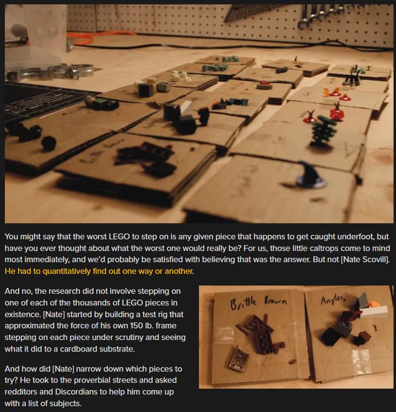 hackaday - Stepping On LEGO For Science
