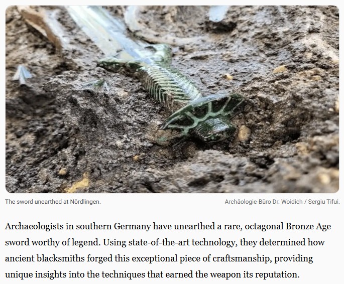 interestingengineering - 3,400-year-old legendary octagonal Bronze Age sword unearthed in south Germany