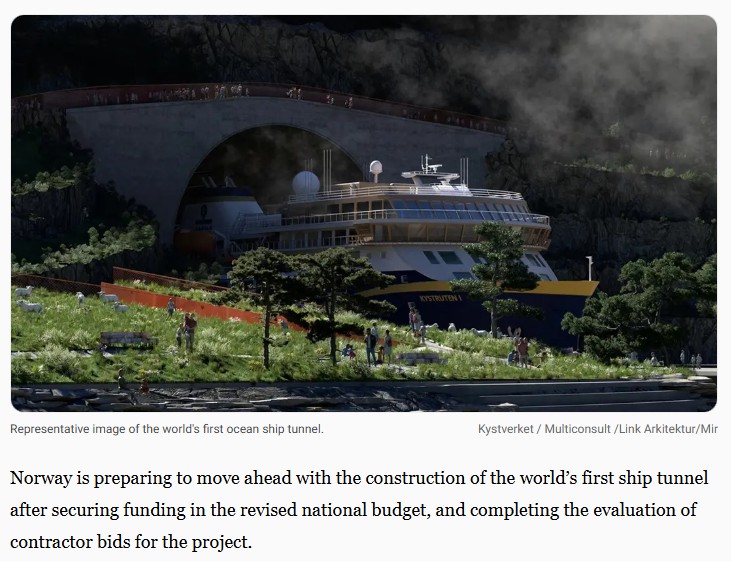 interestingengineering - Norway clears funding for world’s largest ship tunnel through dangerous sea route