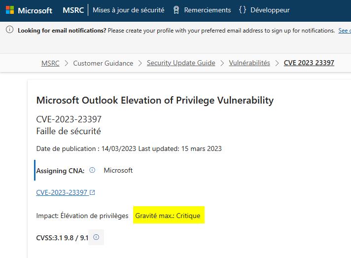 Vous utilisez l'application Outlook ? Ben le CVE202323397 il dit que