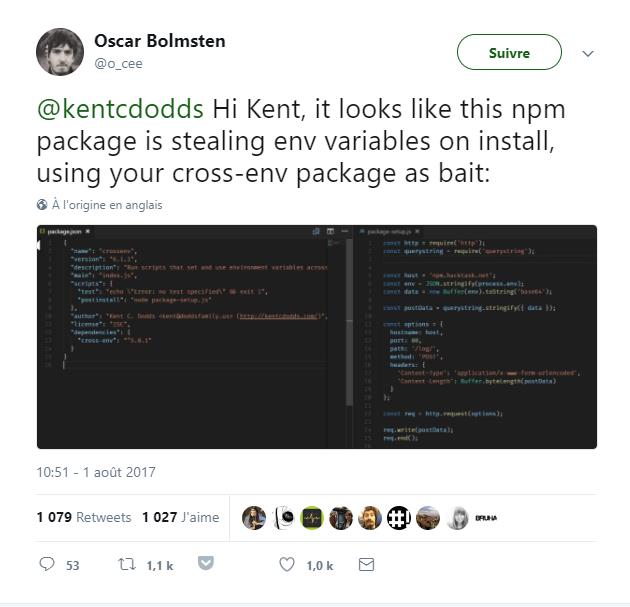 npm package is stealing env variables on install using your cross-env package as bait.jpg