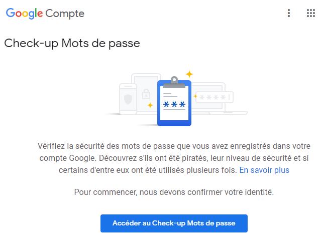 passwords.google.com - outil de Checkup des mots de passe stockés dans