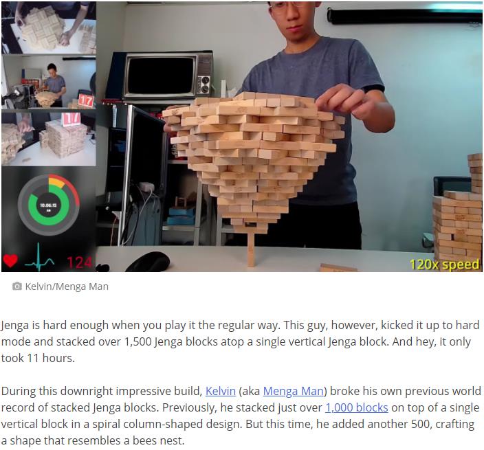 reviewgeek This Legend Stacked Over 1,500 Jenga Blocks on a Single Vertical Block Arfy'z