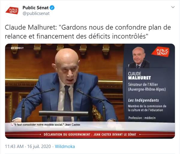 twitter.com Public Sénat - Claude Malhuret _Gardons nous de confondre plan de relance et financement des déficits incontrôlés_.jpg